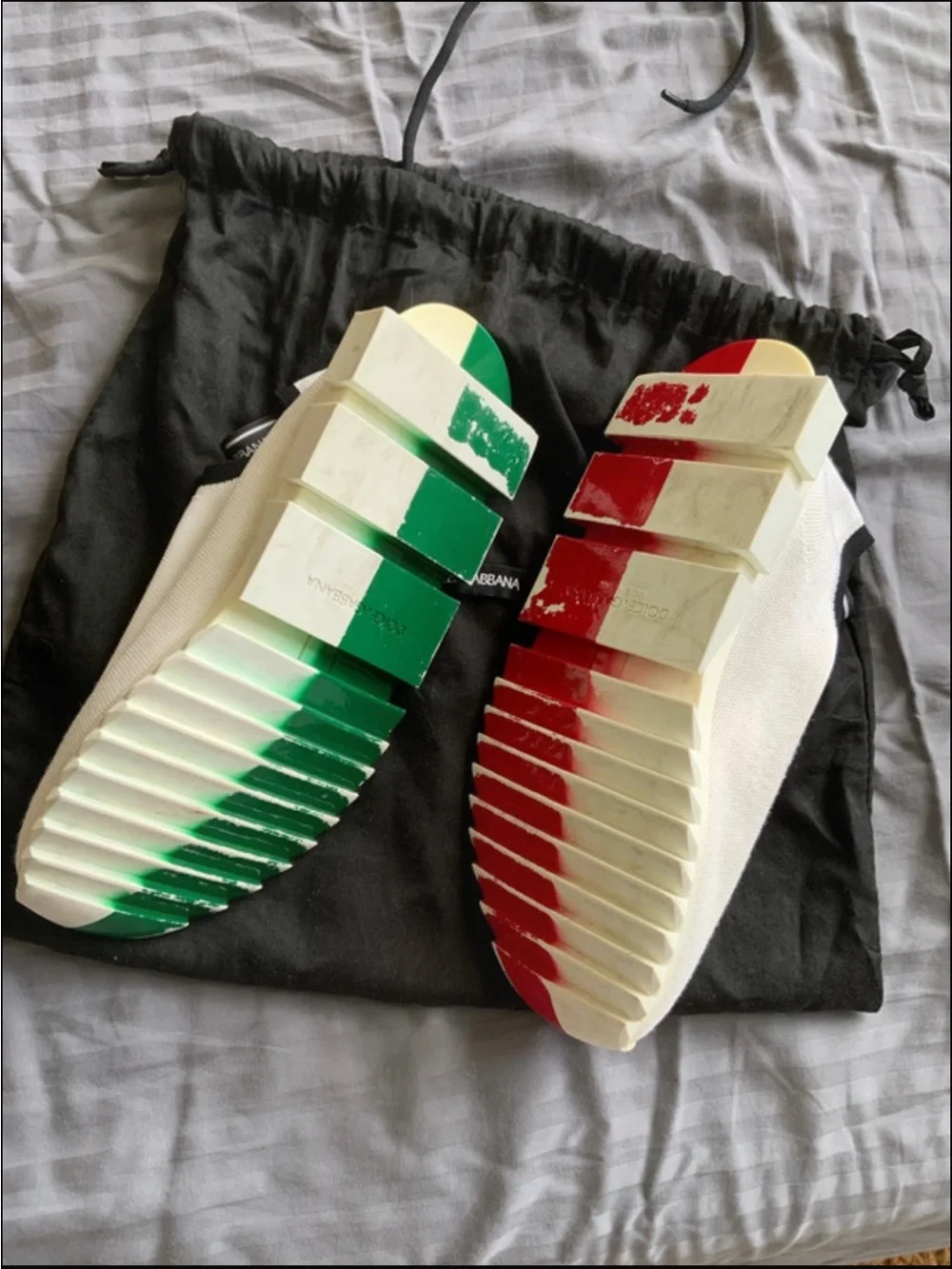 Dolce & Gabbana White Slip-On Sneakers with Red & Green Heel Accents